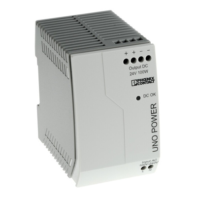 Phoenix Contact UNO-PS/1AC/24DC/100W Switch Mode DIN Rail Power Supply, 85 → 264V ac ac Input, 24V dc dc Output,