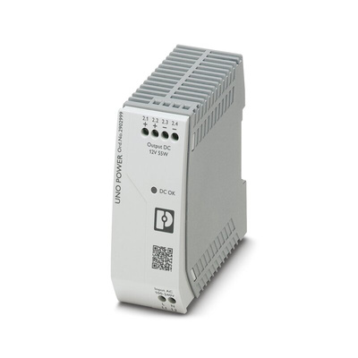 Phoenix Contact UNO-PS/1AC/12DC/55W Switch Mode DIN Rail Power Supply, 85 → 264V ac ac Input, 12V dc dc Output,