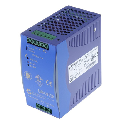 Chinfa DRAN120 Switch Mode DIN Rail Power Supply, 90 → 264V ac ac Input, 12V dc dc Output, 10A Output, 120W