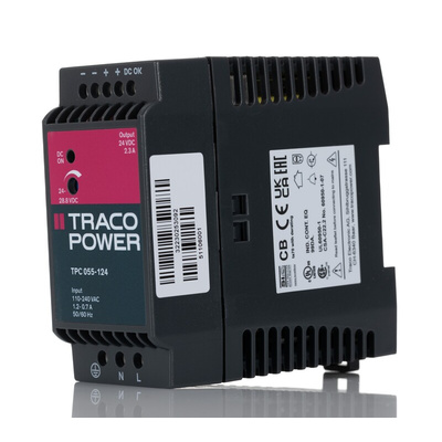 TRACOPOWER TPC DIN Rail Power Supply, 85 → 264V ac ac, dc Input, 24V dc dc Output, 2.3A Output, 55W