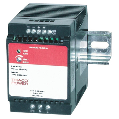 TRACOPOWER TPC DIN Rail Power Supply, 85 → 264V ac ac, dc Input, 24V dc dc Output, 3.3A Output, 80W