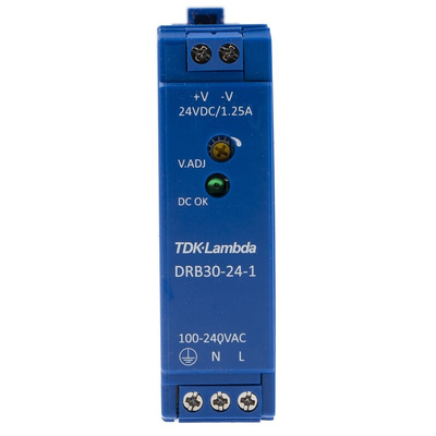 TDK-Lambda DRB Switch Mode DIN Rail Power Supply, 85 → 264V ac ac Input, 24V dc dc Output, 1.25A Output, 30W