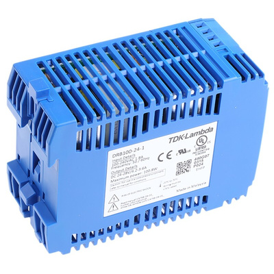 TDK-Lambda DRB Switch Mode DIN Rail Power Supply, 85 → 264V ac ac Input, 24V dc dc Output, 4.2A Output, 100W