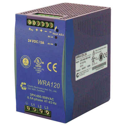 Chinfa WRA 120 DIN Rail Power Supply, 400V ac ac Input, 12V dc dc Output, 10A Output, 120W