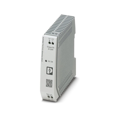 Phoenix Contact UNO-PS/1AC/5DC/25W Switch Mode DIN Rail Power Supply, 85 → 264V ac ac Input, 5V dc dc Output, 5A
