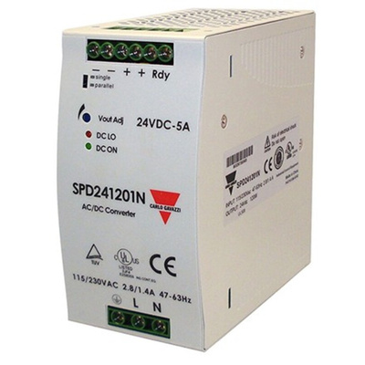 Carlo Gavazzi Switch Mode DIN Rail Power Supply, 90 → 132V ac ac, dc Input, 24V dc dc Output, 5A Output, 120W