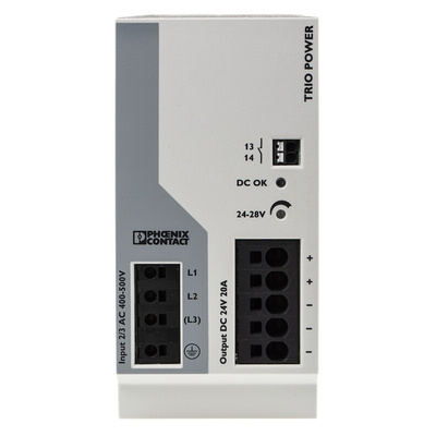 Phoenix Contact TRIO-PS-2G/3AC/24DC/20 Switch Mode DIN Rail Power Supply, 400V ac ac Input, 24V dc dc Output, 20A