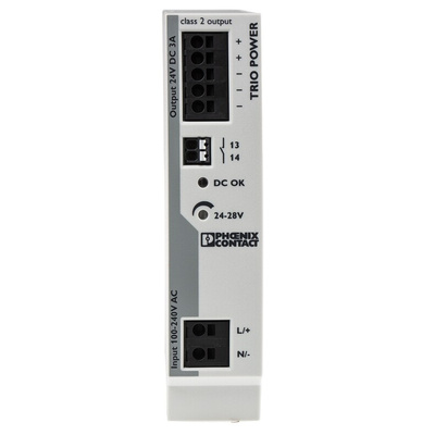 Phoenix Contact TRIO-PS-2G/1AC/24DC/3/C2LPS Switch Mode DIN Rail Power Supply, 85 → 264V ac ac Input, 24V dc dc