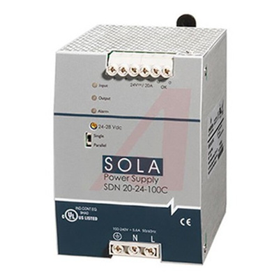 SolaHD SDN-C DIN Rail Power Supply, 85 → 264V ac ac, dc Input, 24V dc dc Output, 20A Output, 480W