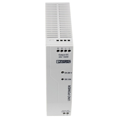 Phoenix Contact UNO-PS/1AC/24DC/150W Switch Mode DIN Rail Power Supply, 85 → 264V ac ac Input, 24V dc dc Output,