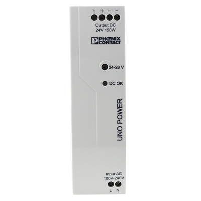Phoenix Contact UNO-PS/1AC/24DC/150W Switch Mode DIN Rail Power Supply, 85 → 264V ac ac Input, 24V dc dc Output,