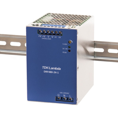 TDK-Lambda DRF DIN Rail Power Supply, 85 → 264V ac ac Input, 24V dc dc Output, 20A Output, 480W
