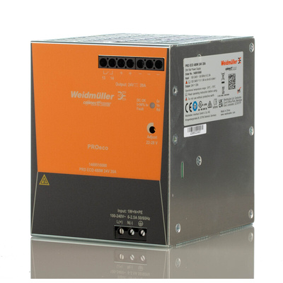 Weidmuller PRO ECO DIN Rail Power Supply, 85 → 264V ac ac, dc Input, 24V dc dc Output, 20A Output, 480W