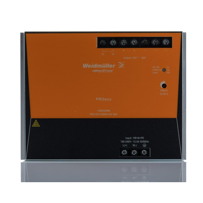 Weidmuller PRO ECO DIN Rail Power Supply, 85 → 264V ac ac, dc Input, 24V dc dc Output, 40A Output, 960W