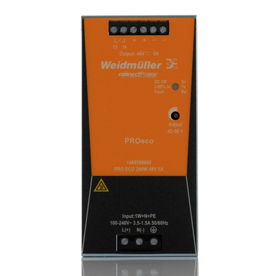 Weidmuller PRO ECO AC-DC Switching Power Supply DIN Rail Power Supply, 85 → 264V ac ac, dc Input, 48V dc dc