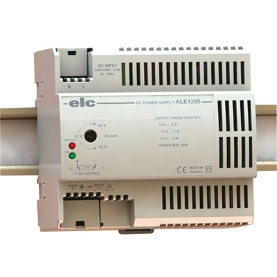 ELC ALE Linear DIN Rail Power Supply, 190 → 264V ac ac Input, 12V dc dc Output, 5A Output, 60W
