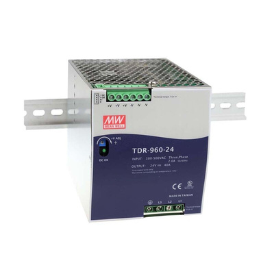MEAN WELL TDR Switch Mode DIN Rail Power Supply, 340 → 550V ac ac Input, 48V dc dc Output, 20A Output, 960W