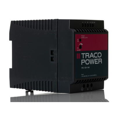 TRACOPOWER TPC DIN Rail Power Supply, 85 → 264 V ac, 90 → 375 V dc ac, dc Input, 48V dc dc Output, 2.5A