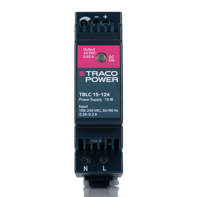 TRACOPOWER TBLC 15 DIN Rail Power Supply, 85 → 264V ac ac Input, 24V dc dc Output, 630mA Output, 15W