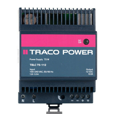 TRACOPOWER TBLC DIN Rail Power Supply, 85 → 264V ac ac Input, 12V dc dc Output, 6A Output, 72W