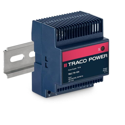 TRACOPOWER TBLC DIN Rail Power Supply, 85 → 264V ac ac Input, 24V dc dc Output, 3.1A Output, 75W