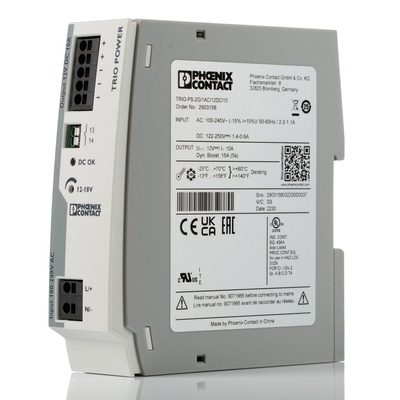 Phoenix Contact TRIO-PS-2G/1AC/12DC/10 Switch Mode DIN Rail Power Supply, 100 → 240V ac Input, 12V dc dc Output,