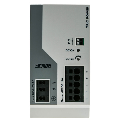 Phoenix Contact TRIO-PS-2G/1AC/48DC/10 Switch Mode DIN Rail Power Supply, 100 → 240V ac ac Input, 48V dc dc