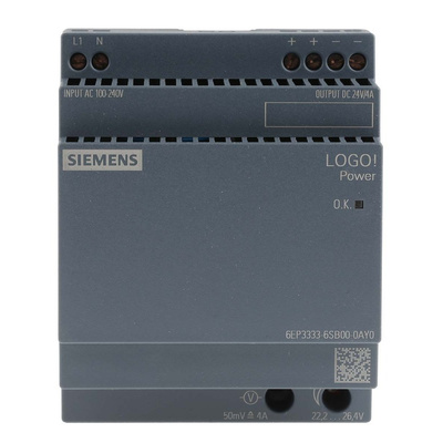 Siemens LOGO!POWER Switch Mode DIN Rail Power Supply, 100 → 240V ac ac Input, 24V dc dc Output, 4A Output, 96W