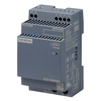 Siemens LOGO!POWER Switch Mode DIN Rail Power Supply, 230V ac, 5V dc dc Output, 6.3A Output, 31.5W