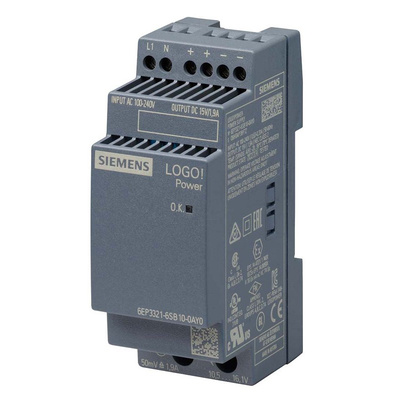 Siemens LOGO!POWER Switch Mode DIN Rail Power Supply, 230V ac, 15V dc dc Output, 1.9A Output, 28.5W