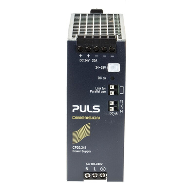 PULS CP Switch Mode DIN Rail Power Supply, 230V ac, 24V dc dc Output, 20A Output, 480W