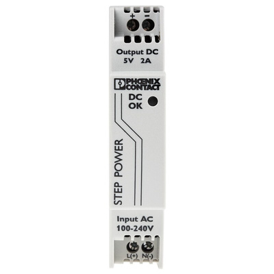 Phoenix Contact STEP-PS/ 1AC/ 5DC/2 Switch Mode DIN Rail Power Supply, 85 → 264V ac ac, dc Input, 5V dc dc