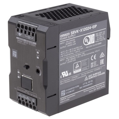 Omron S8VK-X Switch Mode DIN Rail Power Supply, 230V ac ac, dc Input, 24V dc dc Output, 5A Output, 120W