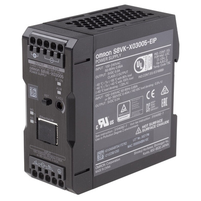 Omron S8VK-X Switch Mode DIN Rail Power Supply, 230V ac ac, dc Input, 5V dc dc Output, 5A Output, 30W