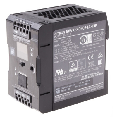 Omron S8VK-X Switch Mode DIN Rail Power Supply, 230V ac ac, dc Input, 24V dc dc Output, 3.75A Output, 90W
