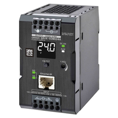 Omron S8VK-X Switch Mode DIN Rail Power Supply, 230V ac ac, dc Input, 24V dc dc Output, 3.75A Output, 90W