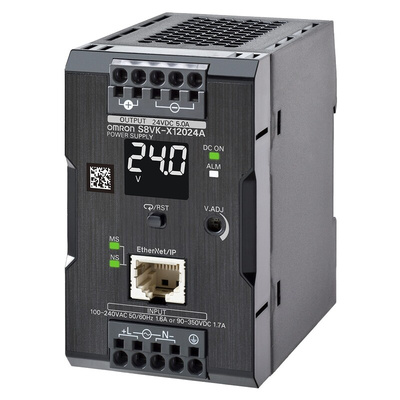 Omron S8VK-X Switch Mode DIN Rail Power Supply, 230V ac ac, dc Input, 24V dc dc Output, 5A Output, 120W