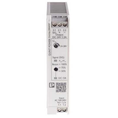 Phoenix Contact QUINT4-PS/1AC/24DC/1.3/SC Switch Mode DIN Rail Power Supply, 230V ac ac, dc Input, 24V dc dc Output,
