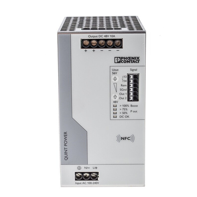 Phoenix Contact QUINT4-PS/1AC/48DC/10 Switch Mode DIN Rail Power Supply, 230V ac ac, dc Input, 48V dc dc Output, 10A