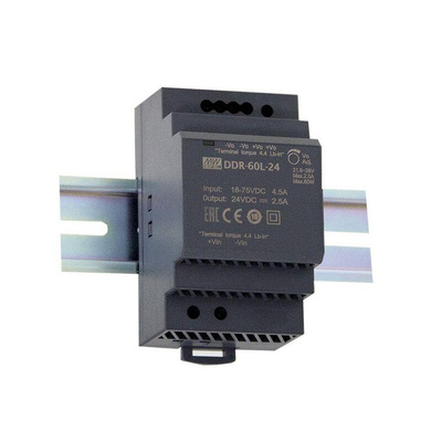 MEAN WELL DDR-60 DIN Rail Power Supply, 18 → 75V dc, 12V dc, 5A Output, 60W