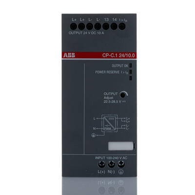 ABB CP-C.1 Switch Mode DIN Rail Power Supply, 85 → 264V ac ac, dc Input, 24V dc dc Output, 10A Output, 240W