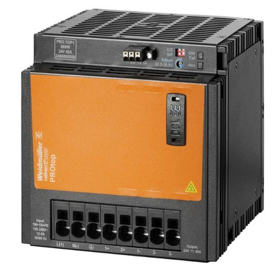 Weidmuller Pro Top Switch Mode DIN Rail Power Supply, 85 → 277V ac ac, dc Input, 24V dc dc Output, 40A Output,
