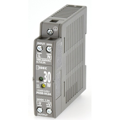 Idec PS5R DIN Rail Power Supply, 85 → 264V ac ac, dc Input, 24V dc dc Output, 1.3A Output, 30W