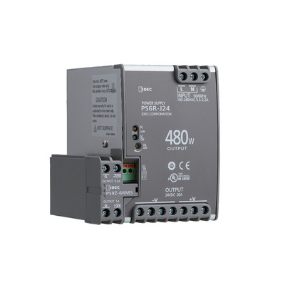 Idec PS6R DIN Rail Power Supply, 85 → 264V ac ac, dc Input, 24V dc dc Output, 20A Output, 480W