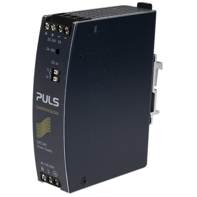 PULS CP DIN Rail Power Supply, 100 → 240V ac ac, dc Input, 24V dc dc Output, 5A Output, 120W