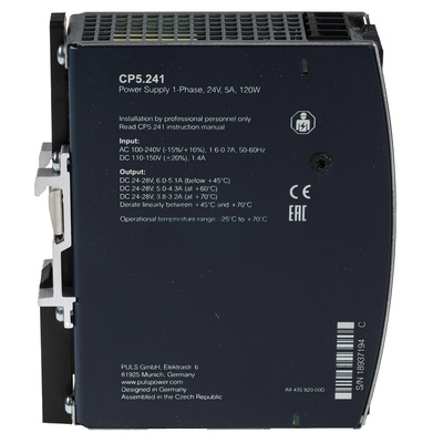 PULS CP DIN Rail Power Supply, 100 → 240V ac ac, dc Input, 24V dc dc Output, 5A Output, 120W