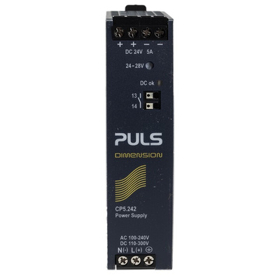 PULS CP DIN Rail Power Supply, 100 → 240 V ac, 110 → 300 V dc ac, dc Input, 24V dc dc Output, 5A Output,