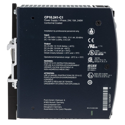PULS CP DIN Rail Power Supply, 100 → 240V ac ac, dc Input, 24V dc dc Output, 10A Output, 240W