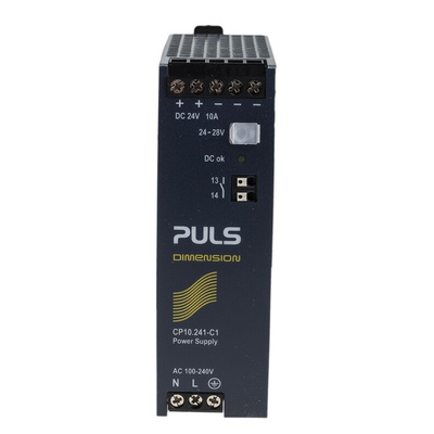 PULS CP DIN Rail Power Supply, 100 → 240V ac ac, dc Input, 24V dc dc Output, 10A Output, 240W