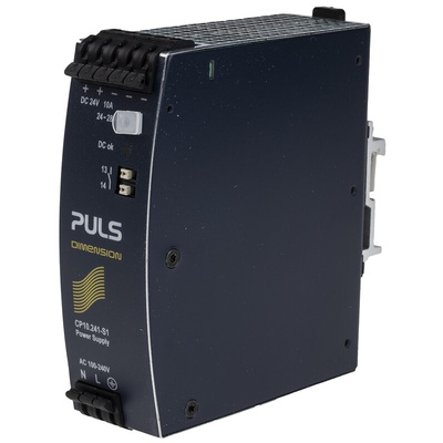 PULS CP DIN Rail Power Supply, 100 → 240V ac ac, dc Input, 24V dc dc Output, 10A Output, 240W